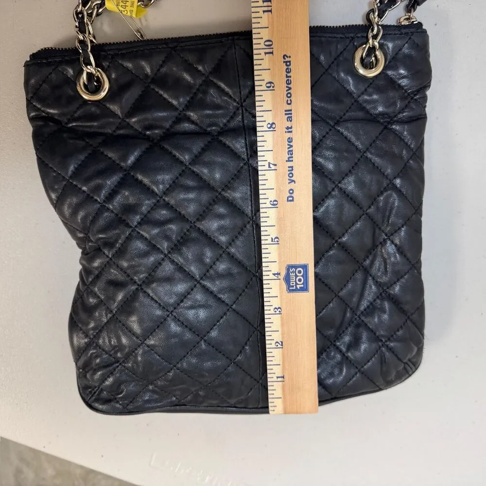 DKNY Leather Black Shoulder Bag Quilted Gold Purse Carryall Business Pocketbook